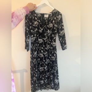 Floral white and black dress with two thigh high slits on each side